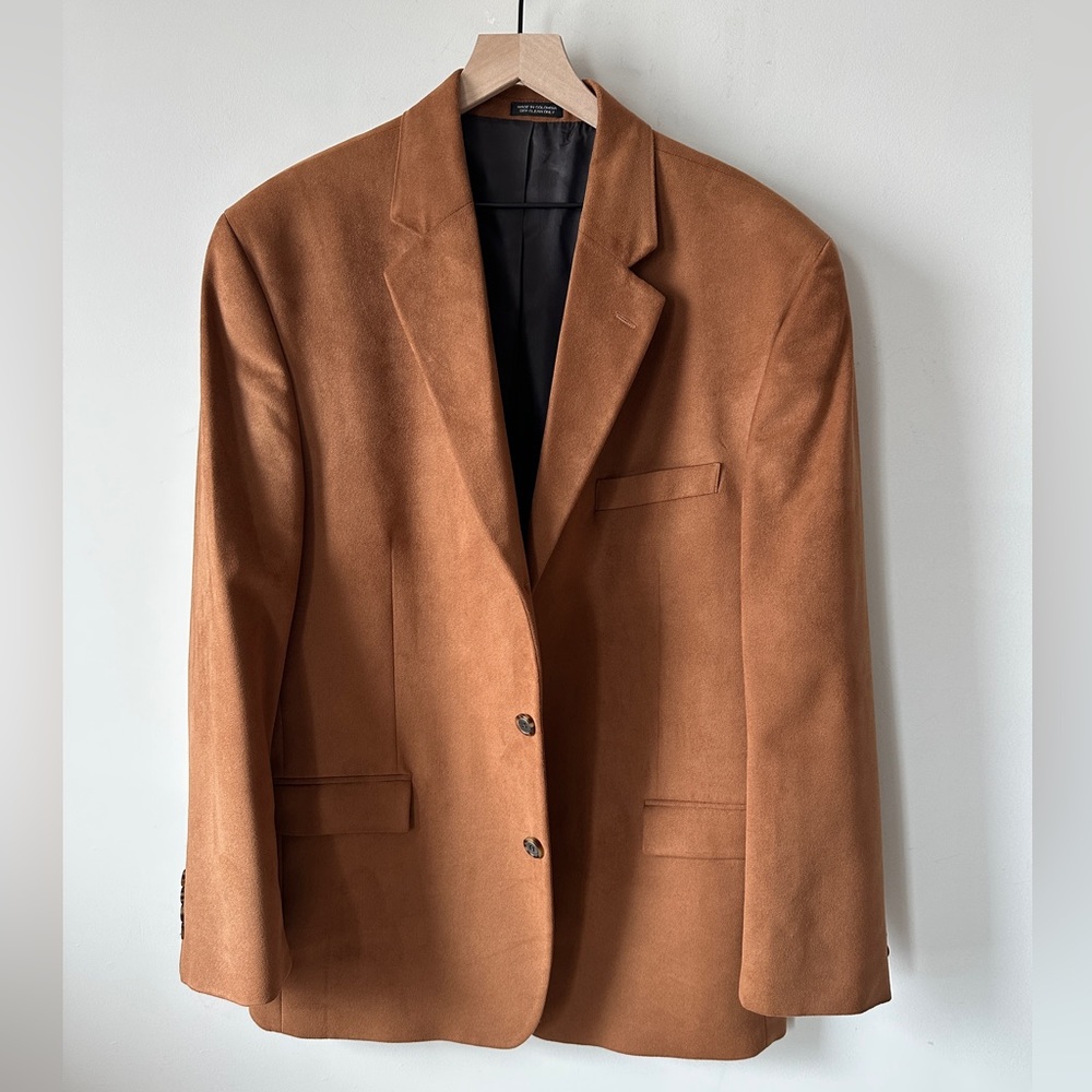 Vintage Brown Microsuede 3 Button Single Breast Blazer By Gianfranco Ruffini 44R